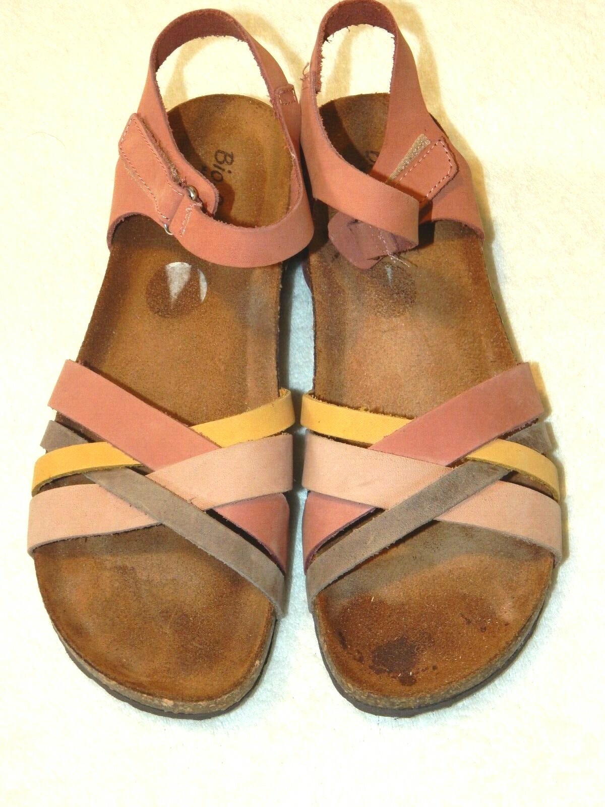 Bio Gold Women's Shoes Strappy Italy Leather Sandals Buckle Multicolor sz 9