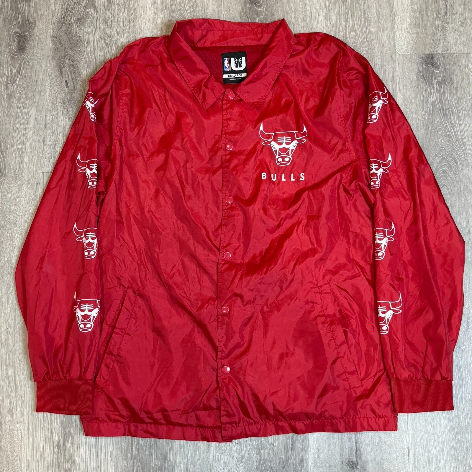 Giacca Bomber Vintage NBA Chicago Bulls Coach Bottone Taglia XXL Rosso Basket