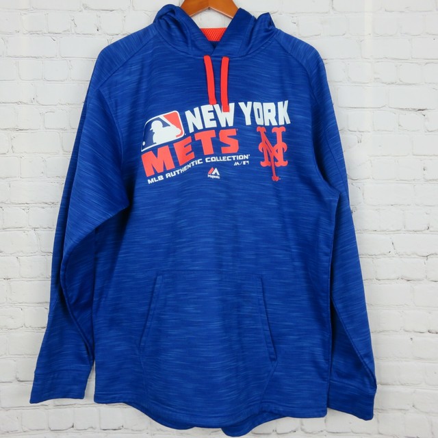 New York Mets Mens Sz L Majestic Therma Base Hoodie Pullover Fleece Lined Blue | eBay