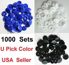 1000 Set KAM Plastic Resin Snaps Crafts T5 White Black Blue for Diapers/Bibs USA