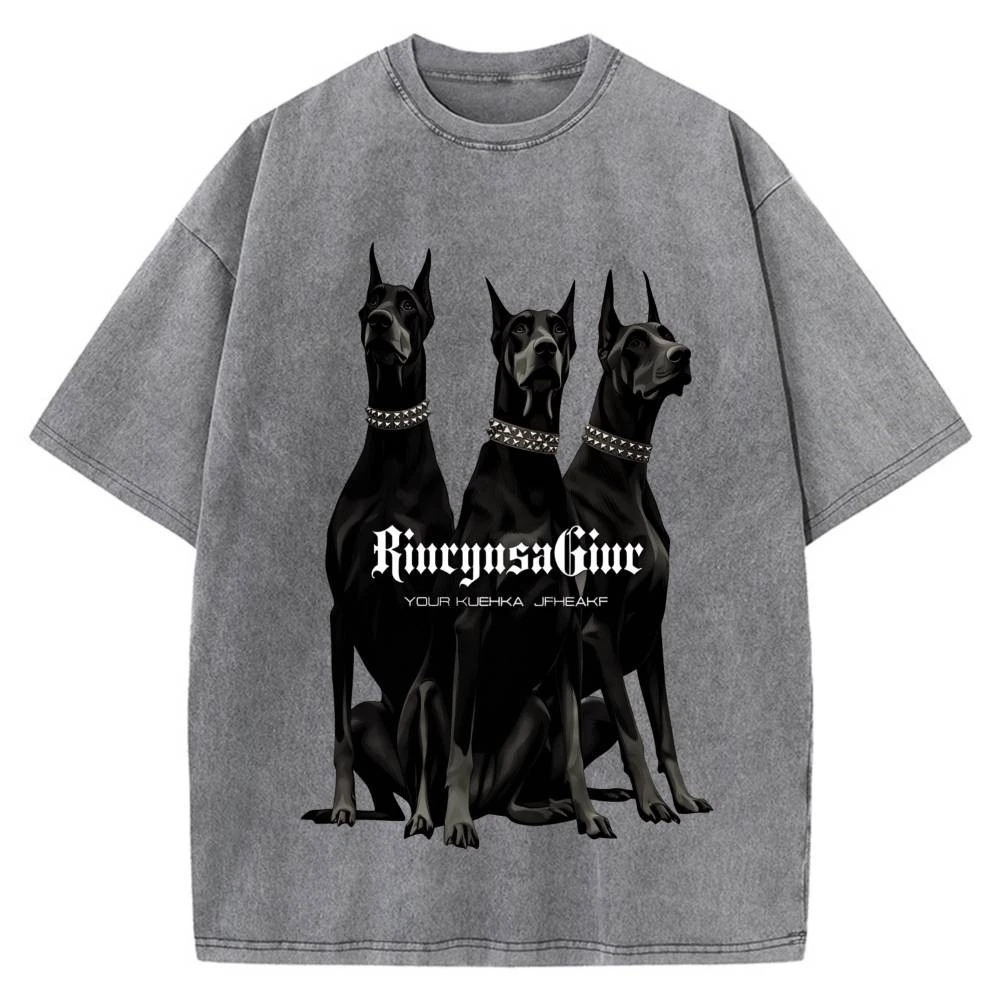 100% Cotton Oversized T-Shirt, Three Dobermans Vintage Streetwear Unisex Tee