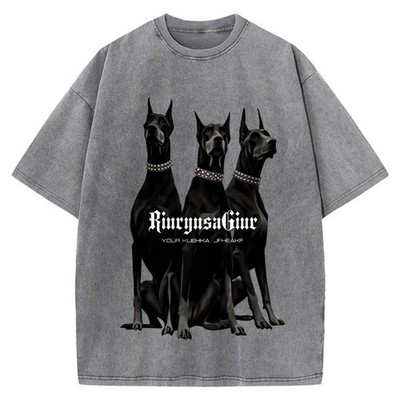 100% Cotton Oversized T-Shirt, Three Dobermans Vintage Streetwear Unisex Tee