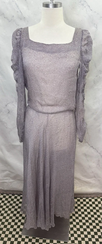 Maxi Vestido Anna Weatherly Seda Vintage Años 70 M Púrpura Transparente Caprichoso Hada Años 20 Foto 3 de 4