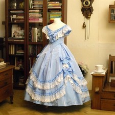 Vintage Victorian Blue Gown Civil War Princess Evening Dresses Fantasy Prom Gown