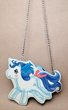 Little Pony Blue Hair Unicorn with Bow Purse Cross Body Hand Bag Metal Chain Str