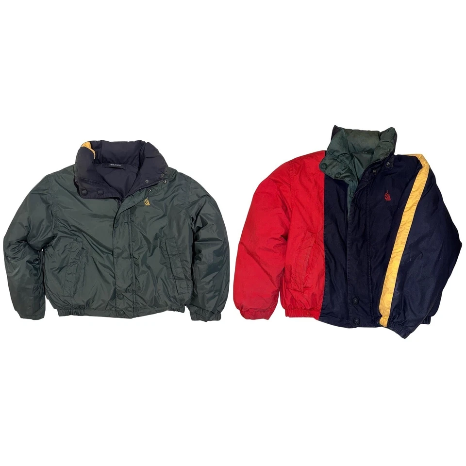 Abrigo Chaqueta Puffer Vintage Nautica Para Hombre Plumón Medio Amarillo Rojo Azul Reversible Foto 2 de 4