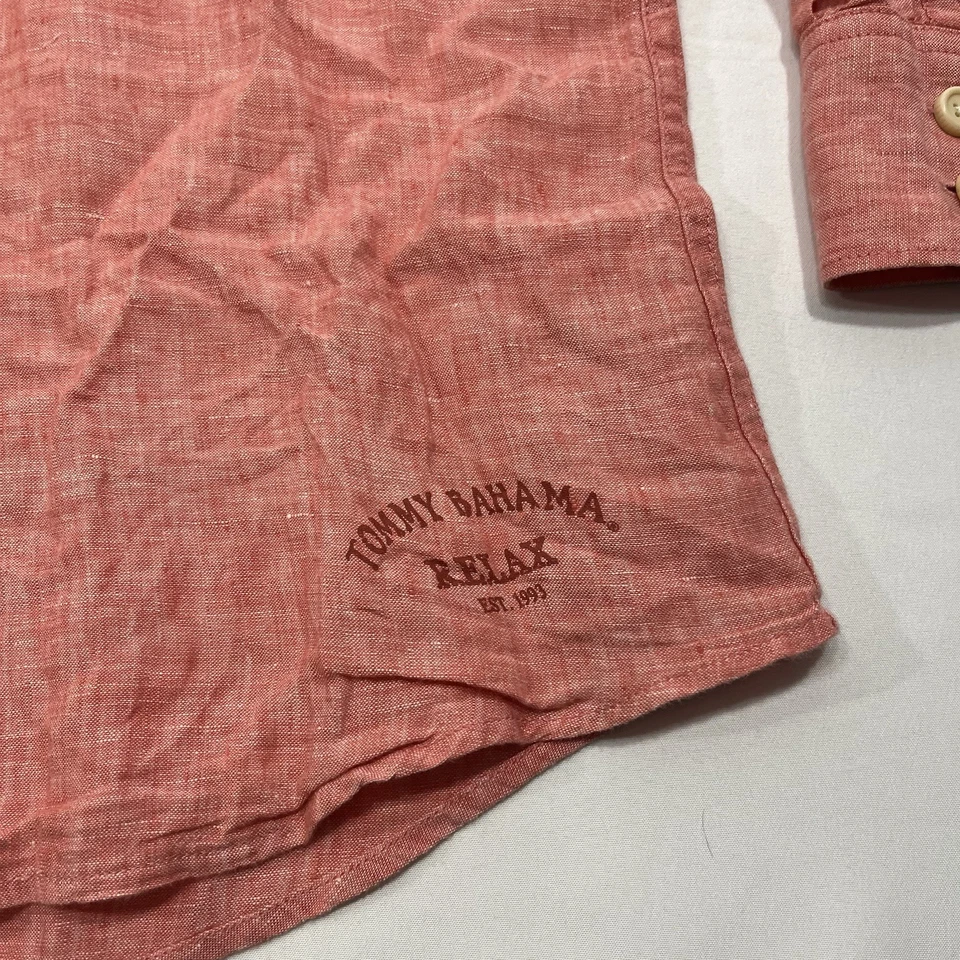 Tommy Bahama Mens Shirt Size XL Button Down Red Relax 100% Linen Long Sleeve - Image 2 of 4