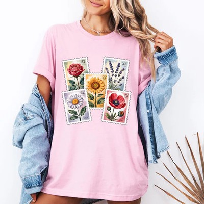 Floral Postage Stamp Wildflower Comfort Tee Nature Flower Shirt Gift
