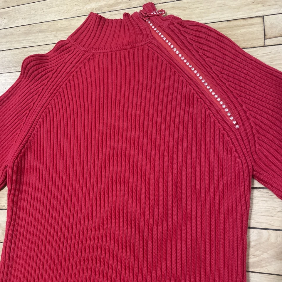 Suéter Kikit Cremallera Hombro De Colección Y2k Joya Mujer L Rojo Acanalado Simulación McBling Foto 3 de 4