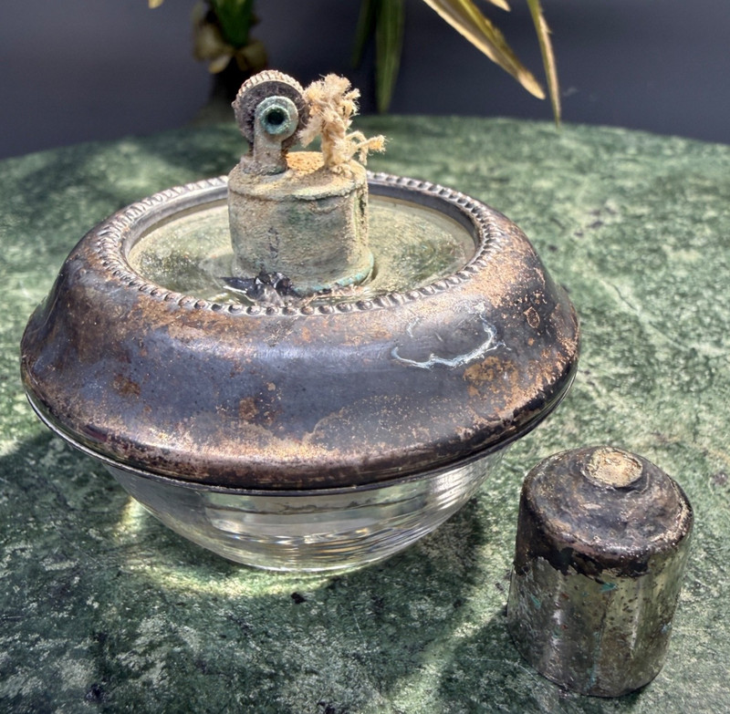 1930 DECO FRANK M WHITING CO STERLING & GLASS HYGLO LIGHTER and CIGARETTE HOLDER