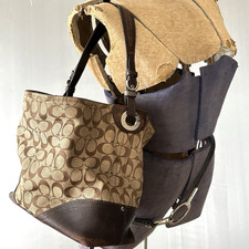 Vtg Y2K Coach Shoulder Bag Purse Signature Logo Brown Hobo Slouch F13011