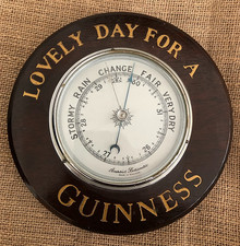 vintage 1970's lovely day for a Guinness' wooden wall barometer (cracked glass)