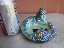 American Encaustic Tile Co. (AETCo) Advertising Silver Blue Luster 5"  Card Tray