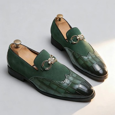 Mens Leather Shoes Slip on Loafers Pointed Toe Non-Slip Business Formal Footwear