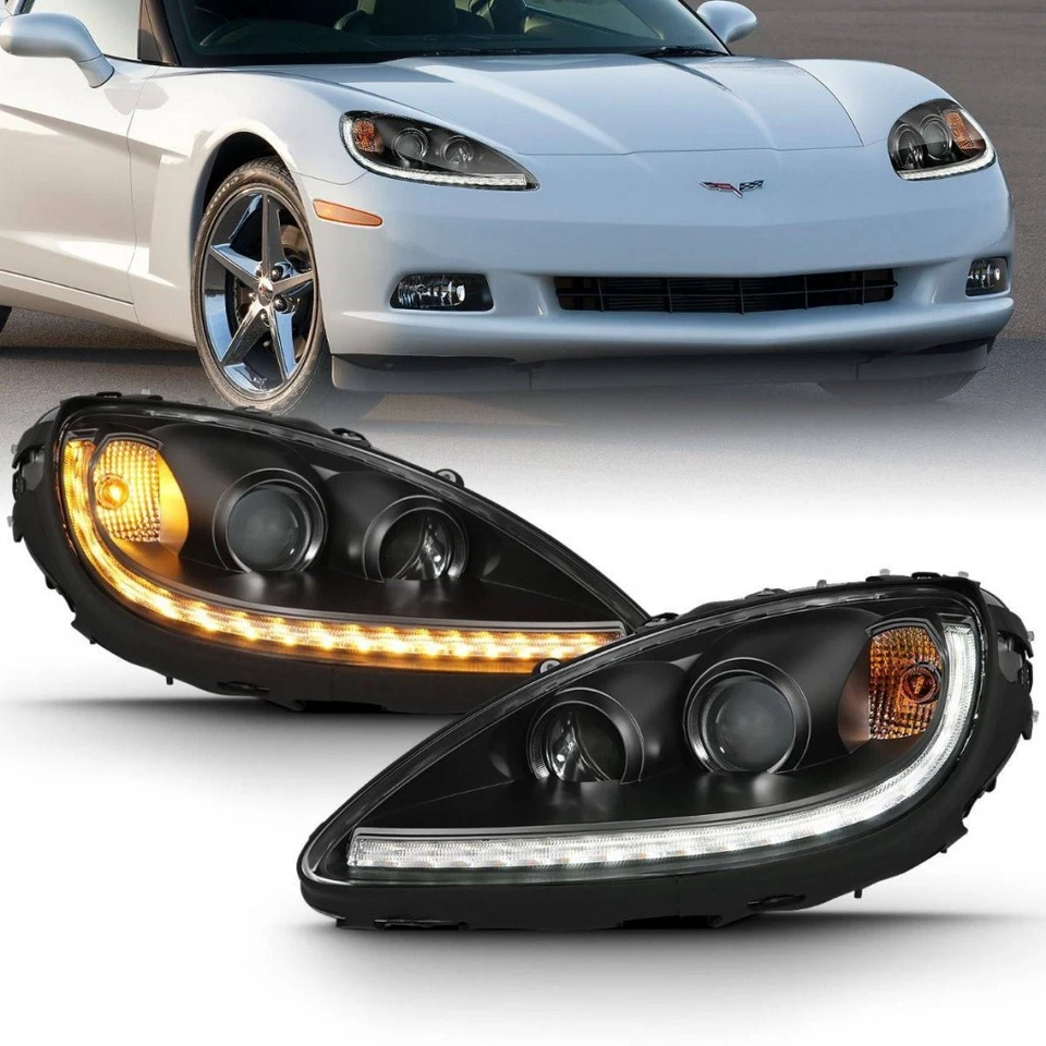 ANZO For Chevy Corvette 2005-2013 Projector Headlight Plank Style Black - Imagem 2 de 4