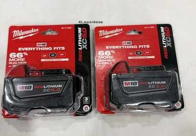 2 PCS Milwaukee 48-11-1850 M18 XC 5.0 AH 18 Volt Capacity Battery New In 2PC