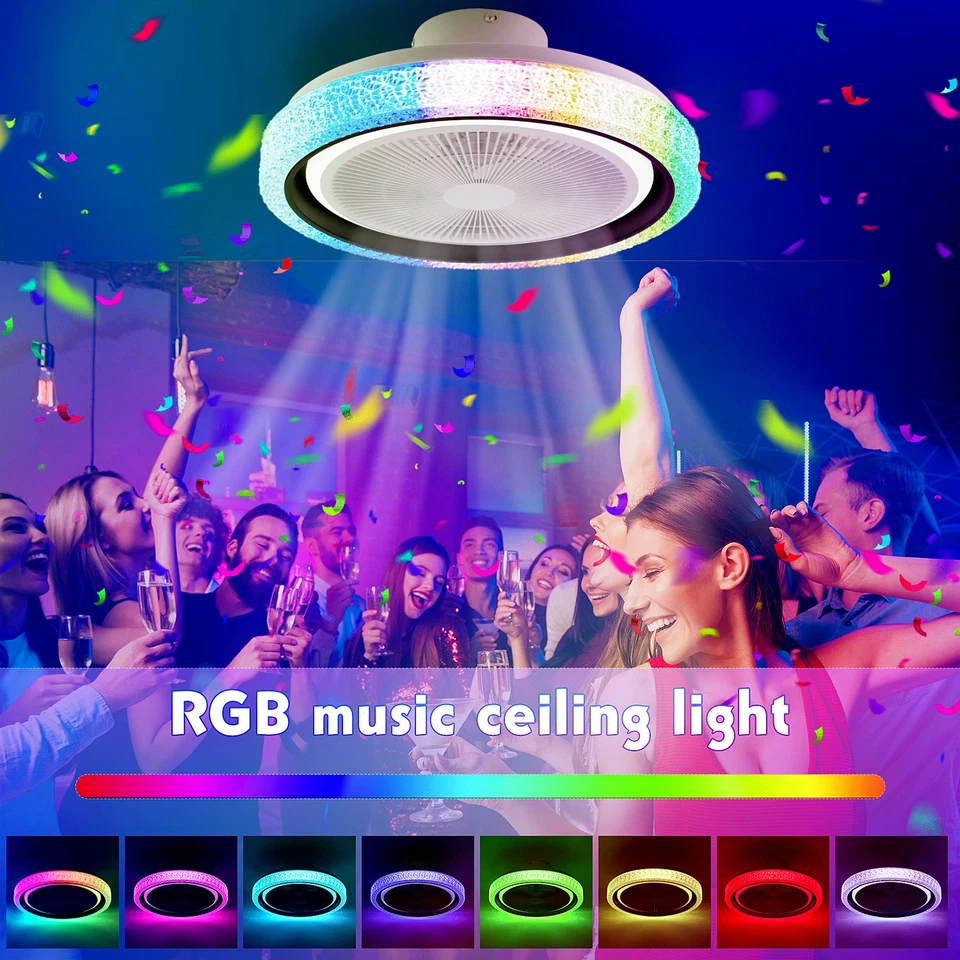 RGBCW Ceiling Fan with Lighting LED Modern Light Adjustable Wind + Remote 6Speed - Image 2 of 4