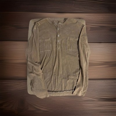 Gap Henley Ranch Work Shirt L Brown Pockets Metal Buttons Western Peaky Blinders