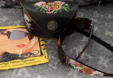 Ed Hardy Sunglasses  Case Black Alive Aware Tiger Bling Tattoo Eyewear EHS-007
