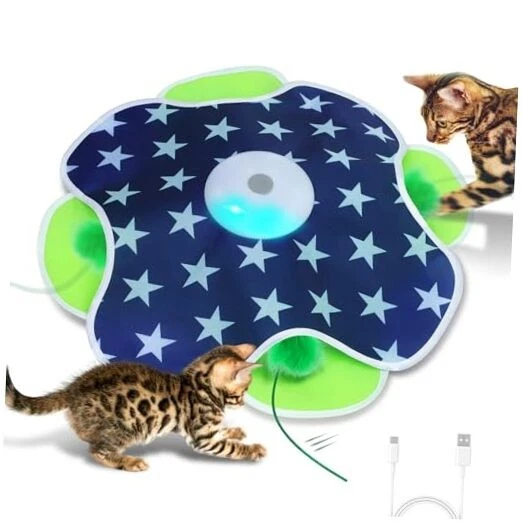Interactive Cat Toys with Moving Feather Concealed in Mat, Motion Activated,
