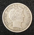 1909 Barber Dime Silver 10C Coin Full Liberty!
