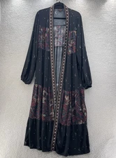 Shyanne Duster Cardigan Women Extra Large Black Paisley Celestial Tiered Kimono