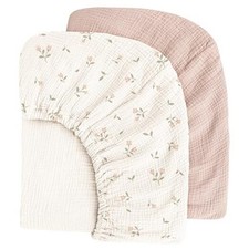 Muslin Cotton Crib Sheets - Neutral Fitted Sheets for Standard Pink Blossom