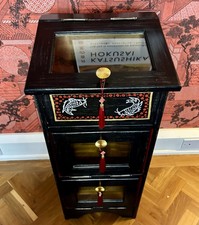 Vintage Wood Cabinet,  upcycled with Japanese Art And Gold Accents