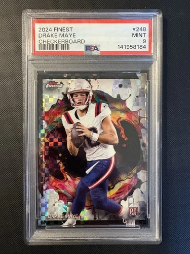 Drake Maye 2024 Topps Finest RARE CHECKERBOARD REFRACTOR Rookie Card #248 PSA 9!