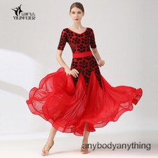 Womens Velvet Ballroom Competition Dance Dress Modern Waltz Tango Standard Dress