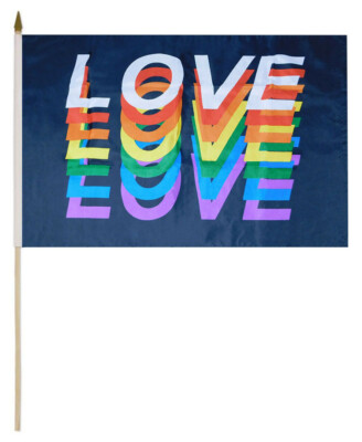Love Rainbow Pride Black 100D 12x18 12"x18" Stick Flag 30" Wood Staff ...