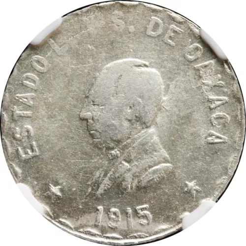 Mexico Revolution 1 Peso Silver Oaxaca 1915, NGC MS62. KM# 740.1.  4th Bust