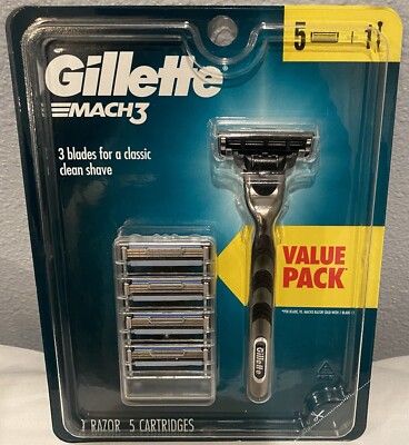 Gillette Mach3,  1 razor 5 Cartridges New