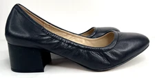 Franco Sarto Women's Block Heels Black Leather Round Toe Size 7.5