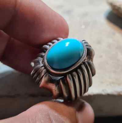 Beautiful Super Clean Dark Blue Feroza Ring | Natural Nishapuri Turquoise