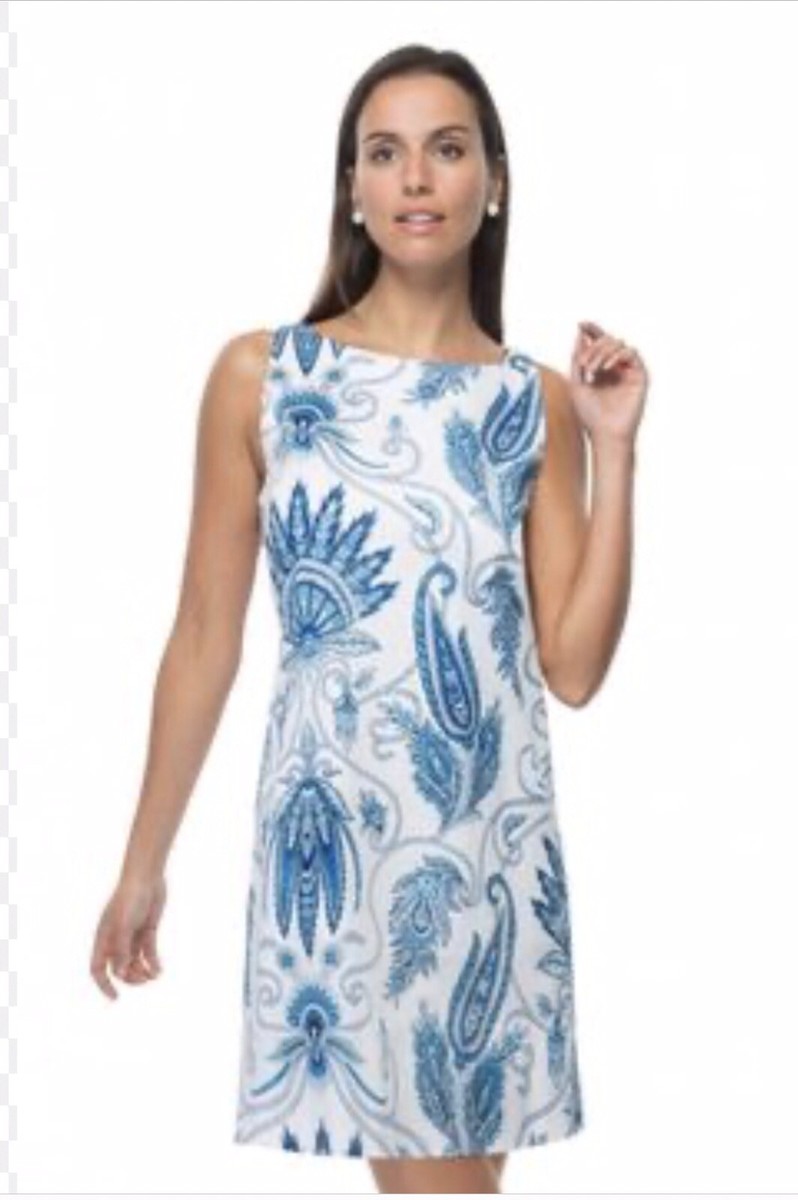 S- $149-Gretchen Scott Mod Squad Plume Paisely Dress White Blue Cotton | eBay S- $149-Gretchen Scott Mod Squad Plume Paisely Dress White Blue Cotton | eBay