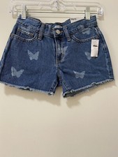 OLD NAVY Girls Size 10 Cut Off Denim Jean Shorts Adjustable Waist Butterflies