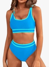 BLMJ Womens High Waisted Bikini Set Swimsuit 2-Piece Blue Size Small Pool Beach