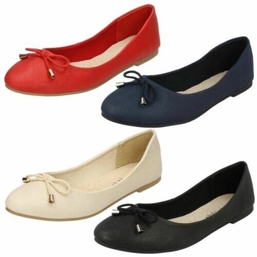 Ladies Leather Collection Bow Trim Slip On leather Flat Ballerinas F8R0275 - 第 1/19 張圖片