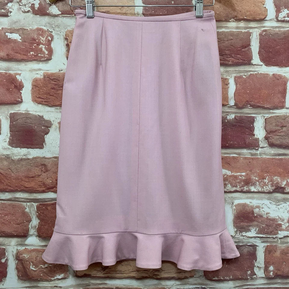 Falda Escada Mujer 34 EU Rosa Mezcla Lana Volantes Borde Carrera Trabajo Oficina Cremallera Foto 3 de 4