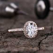 Halo Wedding Ring 2.00 Ct Oval and Round Cut Simulated Diamond Rose Gold Plated