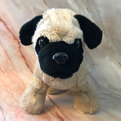Build a Bear Pug Dog Plush Retired 13   Stuffed Animal Beige Black Red Collar  E