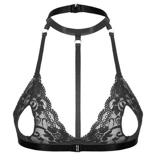 Damen Offene Brust BH Transparente Spitze Bra Neckholder Bustier Oberteil Sexy - Picture 9 of 12