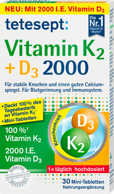 Tetesept Vitamin K2 + D3 2000 Mini Tablets 30pcs - Health Care from Germany