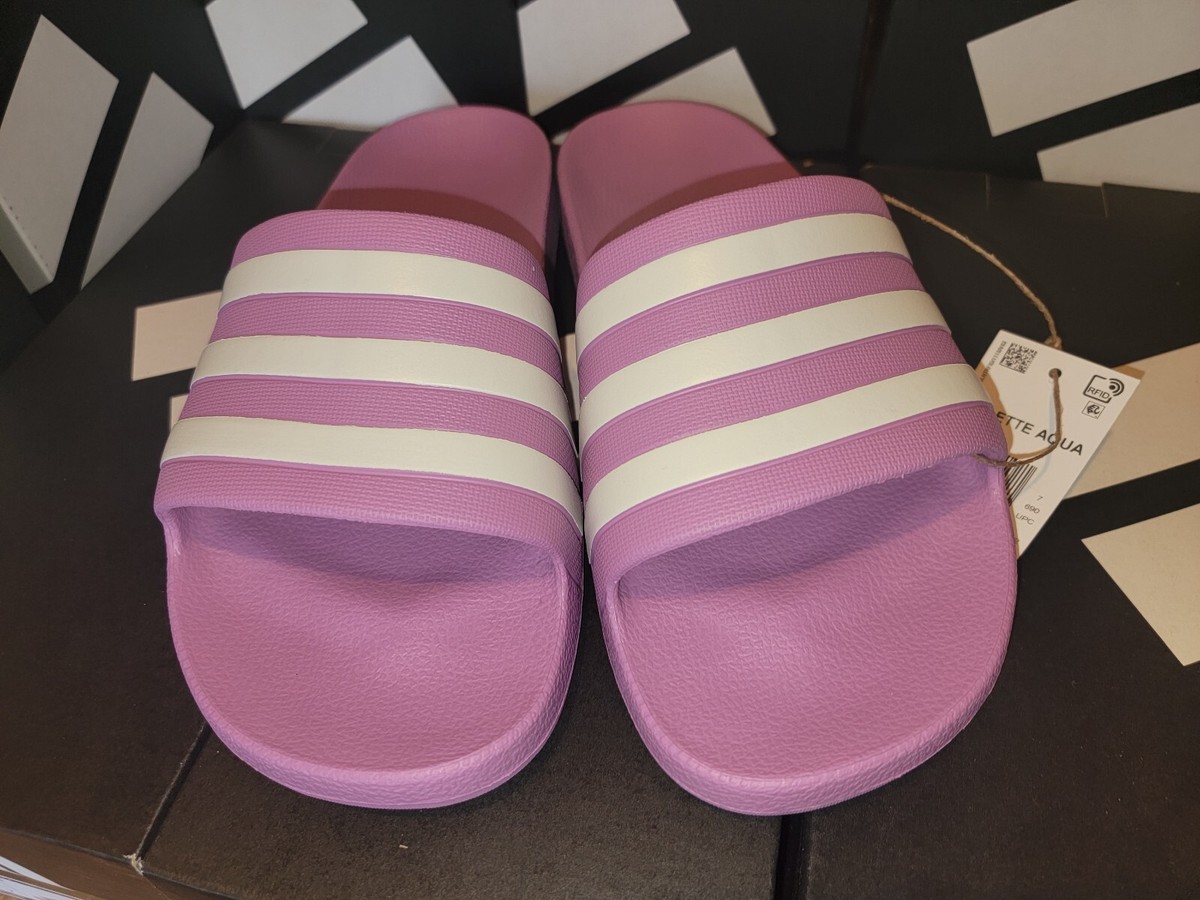 adidas Striped Slide Sandals - Pink, White, Green, Purple Adidas Adilette Aqua Bliss Pink / Court Green - Dec 2024  main image 3