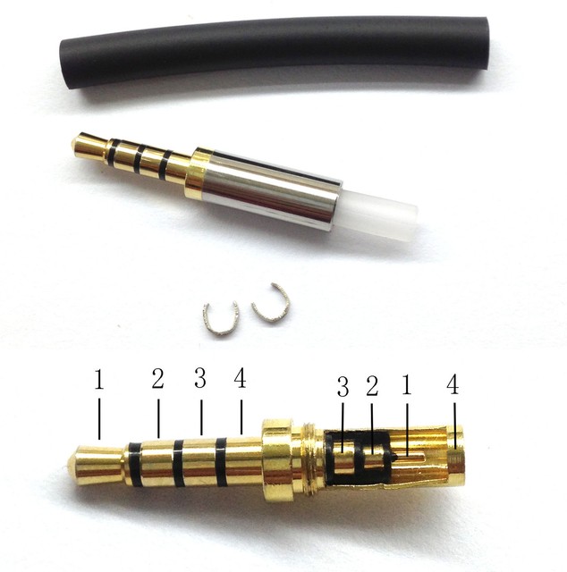 3.5mm 4 Pole Male Gold Repair Headphone Headset Jack Plug Metal Audio