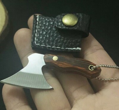 Mini Collectable Knife Hatchet Axe Keychain Free Ball Chain Necklace And Sheath 