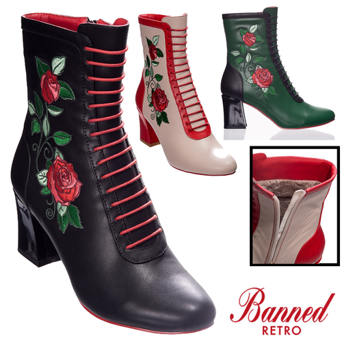 Botas de cuero veganas Apparel Años 50 con floral | eBay
