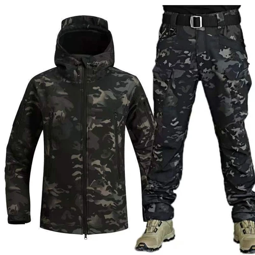 Hombre Outdoor Combat Impermeable, Cálido Capucha Chaqueta Abrigo con Pantalones Set-S-4X - Imagen 10 de 15