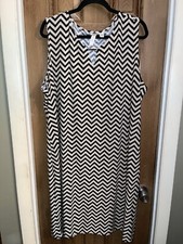 Tacera Womens 3x Chevron Print Sleeveless Stretch Dress Black And Off White